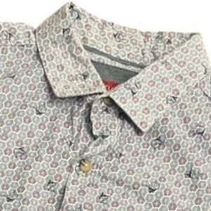 Bruno Milano Men Modern Fit Short Sleeve Button Down Shirt Blue Purple Geometric